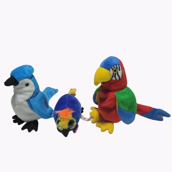 TY Beanie Babies Rocket Jabber Diva Bird Plush Lot 3 Stuffed Animal Toys - Picture 1 of 8